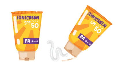 A set of cute sunscreen tubes with cream.