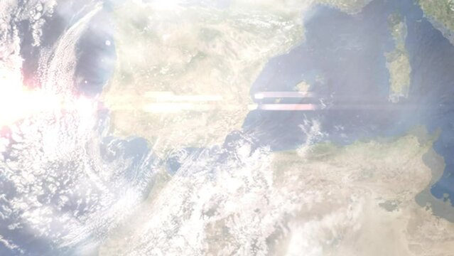 Zoom in from space and focus on Lorca, Spain. 3D Animation. Background for travel intro. Elements of this image furnished by NASA