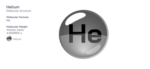 Helium molecular structure formula. Periodic table structural molecular formula Vector design. Pharmaceutical compounds and composition. Easily printable product with correct CPK colour.