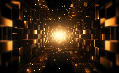 Cubo-Futuristic Circles: Golden circular forms with bubbles on a black background. Embrace the mesmerizing fusion of cubo-futurism, evoking a captivating visual symphony. 
