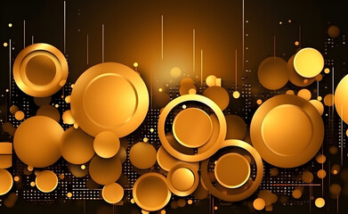 Golden Circle Abstraction: Luxurious black background adorned with captivating golden circles. A minimalistic landscape-style artwork that exudes boldness and captivates with its captivating allure