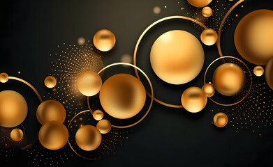 Mesmerizing Circle Fusion: Gold circles with black dots and shimmering accents, evoking vibrant stage backdrops. A playful blend of bronze elegance and captivating mosscore vibes, creating a visually 
