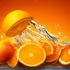 A picture of oranges and water with the word orange on it ai generated