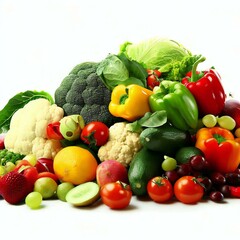 A pile of fruits and vegetables including broccoli, cauliflower, broccoli, and cauliflower ai generated