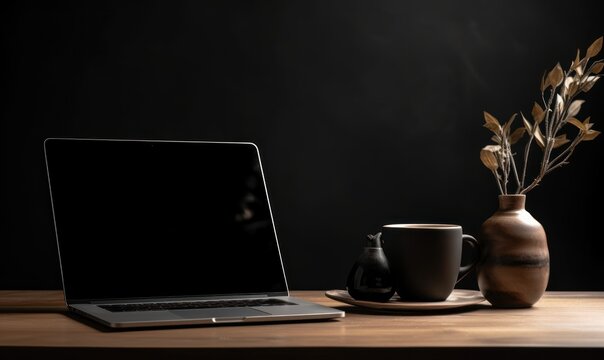 laptop and cup of coffee HD 8K wallpaper Stock Photography Photo Image