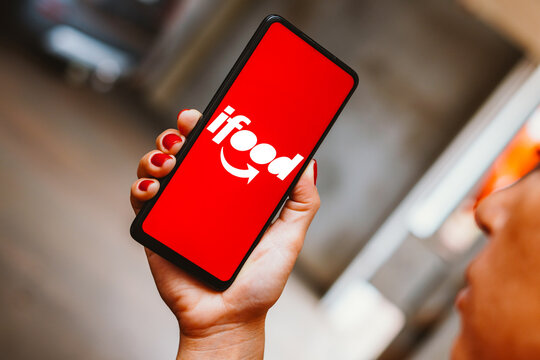 May 28, 2023, Brazil. In this photo illustration, the iFood logo is displayed on a smartphone screen.