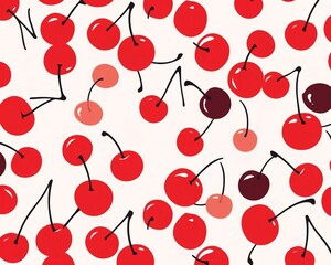 Illustration of a cherry pattern on white background. AI generated