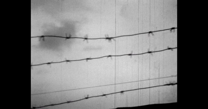 Novoyeniseysk, Russia - march 1970s: block post number nine, barbed wire on post in the Soviet army.