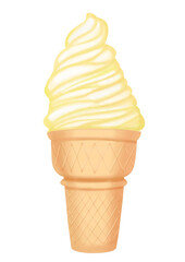 Ice cream in waffle cone hand drawn watercolor illustration png cut out