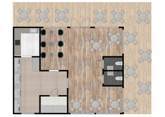 Floor plan 3d with the furniture Furniture symbols used in architecture plans icons set, office planning icon set, graphic design elements. Cafe top view plans.