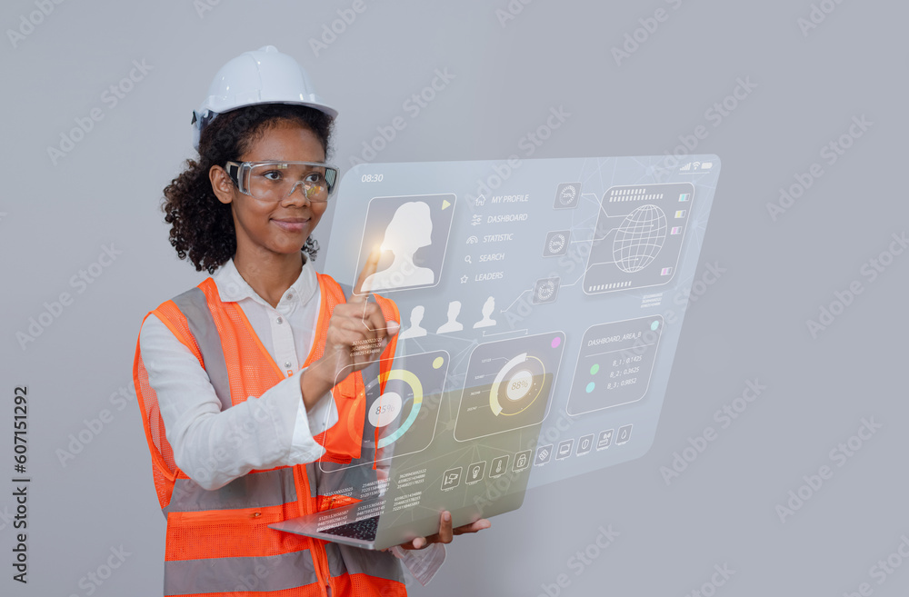 Fototapete future building construction engineering and technology project concept. double exposure graphic wit