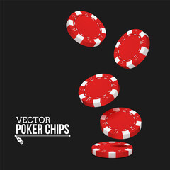Red poker chips on dark background. Vector illustration.