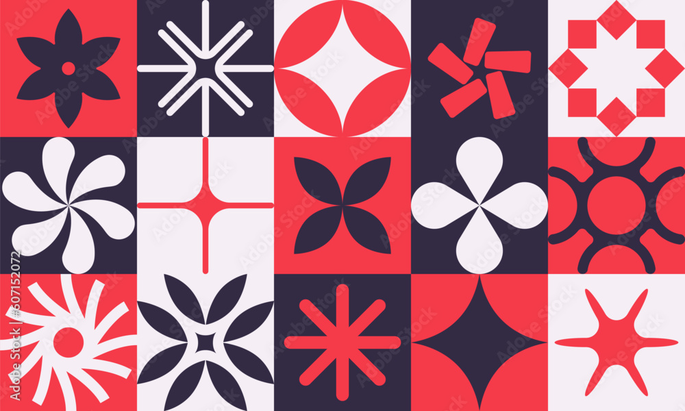 Fototapete abstract geometry mosaic artwork design with simple shapes and basic figures, pattern in scandinavia