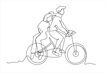 Fototapeta premium Drawing happy people riding bicycle world bicycle day concept continuous line drawing vector illustration 