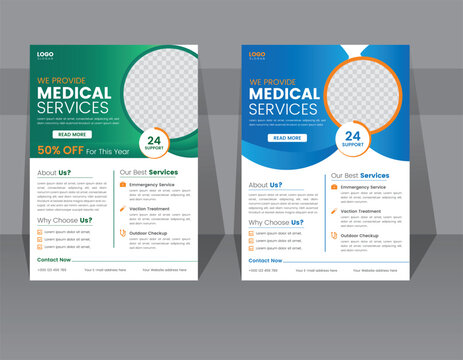modern creative clean gradient color Medical flyer pamphlet brochure cover design layout space for photo vector illustration brochure template in A4 size half page one side standard quality.
