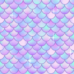 Holographic mermaid scales. Magic fish or dragon iridescent gradient scale background, color geometric seamless pattern tale animal for fabric print, ingenious vector illustration