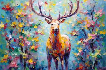 oil paints illustration of a deer in the forest