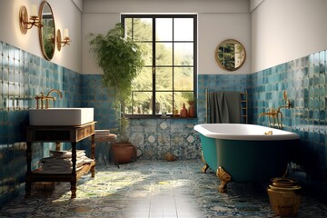 Blue bathroom, generative ai