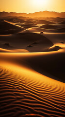 Fototapeta na wymiar Desert sand dunes in worm sun light. Generative AI
