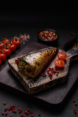Delicious grilled ocean mackerel with salt, spices and herbs