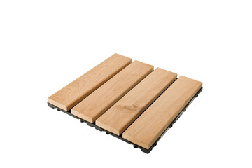 Tiles made of wood. Garden path.