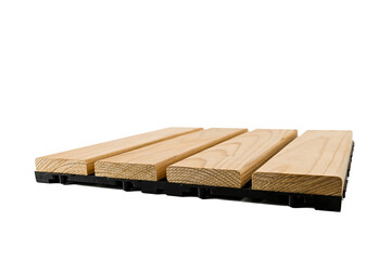 Tiles made of wood. Garden path.