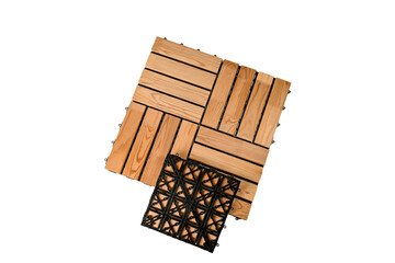 Tiles made of wood. Garden path.