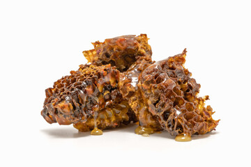 Bee perga in honeycombs on a white background.
