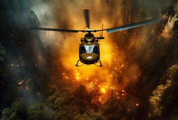 Rescue helicopter on a forest fire. AI generated, human enhanced