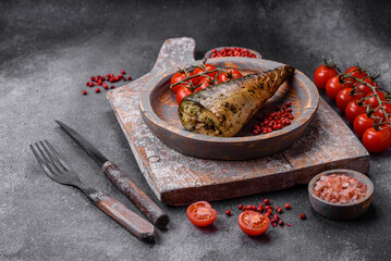 Delicious grilled ocean mackerel with salt, spices and herbs