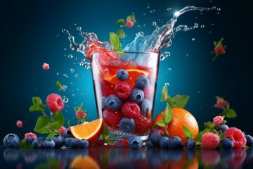 Appetizing tasty Glass of berry juice. The concept of proper nutrition and vitamins in the crop. AI generated