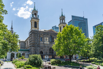 POLAND, WARSAW, MAY 2023, Grzybowski Square,  All Saints' Church, Former Warsaw Ghetto