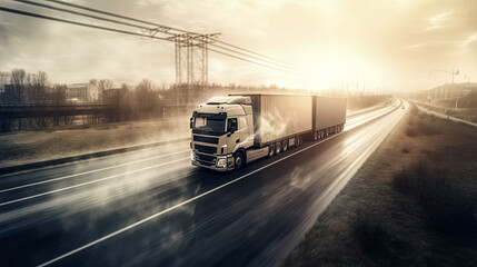 cargo truck delivers delivery on highway. Generative AI illustration