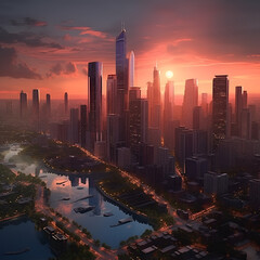 Fototapeta premium City Skyline Sunset