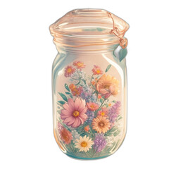 Vintage Style Copper Glass Jar With Dry Wildflowers Clipart