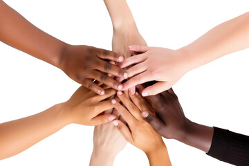 Different Ethnicity Hands Teamwork Isolated on Transparent Background - Generative AI
 - obrazy, fototapety, plakaty