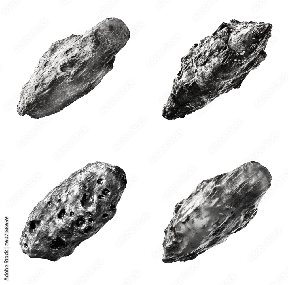 Wall mural oblong asteroid set isolated on transparent background - generative ai