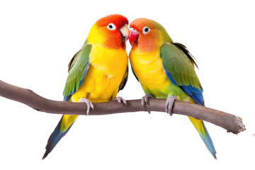 Naklejka na ściany i meble Love Birds on a Branch Isolated on Transparent Background - Generative AI 