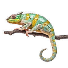 Chameleon on a Branch Isolated on Transparent Background - Generative AI
