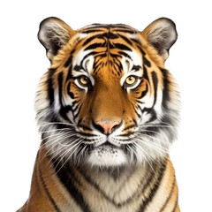 Obraz premium Tiger Face Shot Isolated on Transparent Background - Generative AI 