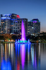 Fountain in Orlando city at night in Florida, USA	 - 607159211
