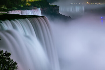 Niagara Falls lit at night, Niagara Falls, NY, USA. Long exposure.