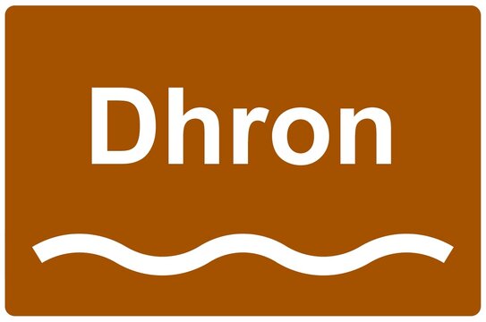 Illustration eines Flussnamenschildes des Flusses "Dhron"	