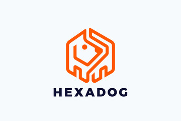 Dog Logo abstract Hexagon Shape design vector template Outline Linear style. Home Pets Veterinary Clinic.