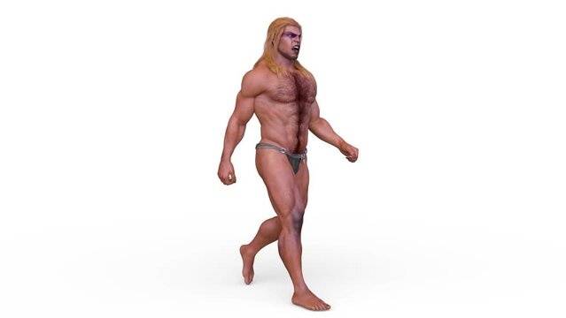 歩く筋肉質の男性