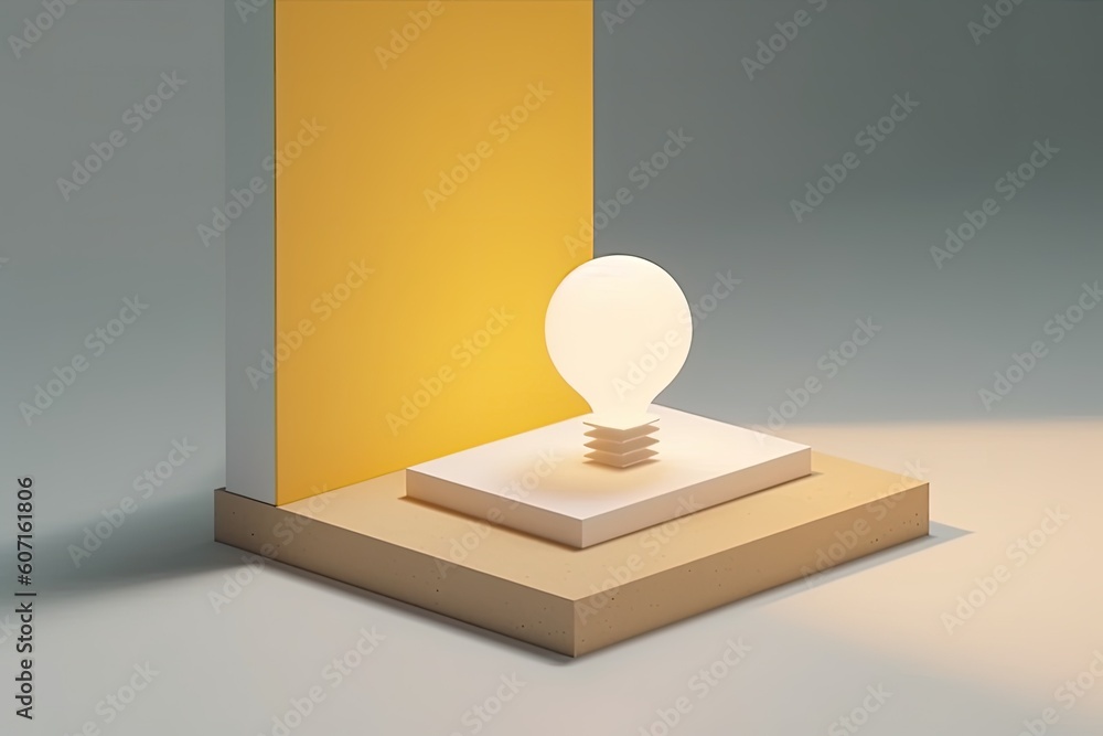 Aufkleber white light bulb on a table with a bright glow generative ai