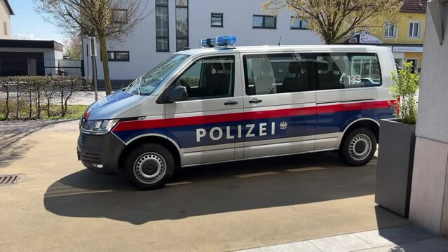 Austrian police bus parking in town