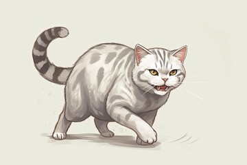 playful cat in motion on a blank white background Generative AI