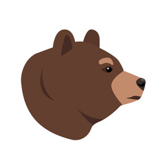 Brown Bear head or face side view. Wild animal. Grizzly bear. Vector illustration icon isolated on white background.