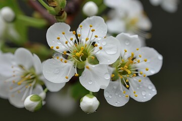 Obraz premium Illustration of white flowers covered in dew drops Generative AI